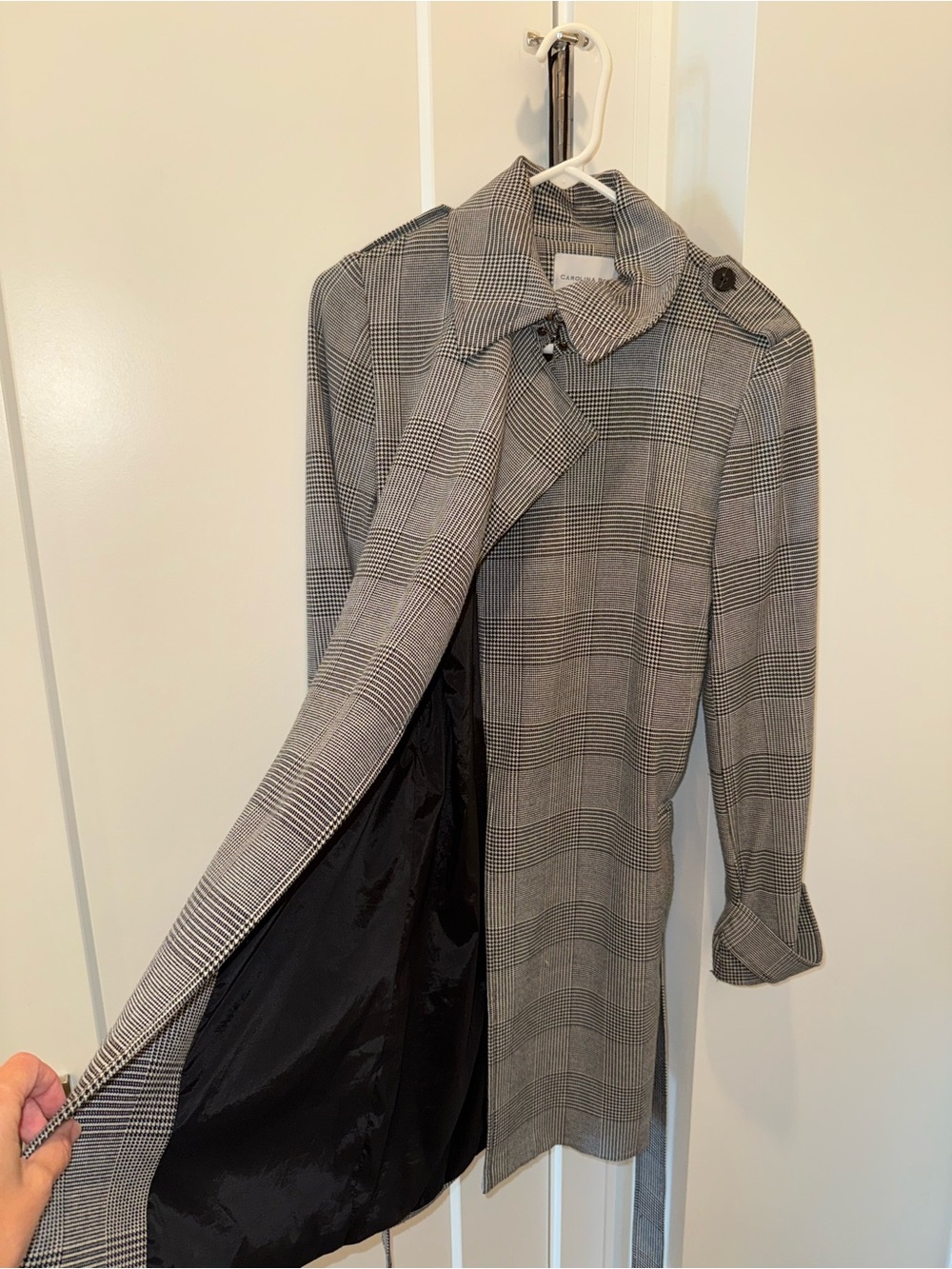 Carolina Belle Black and White Plaid Trench Coat - Picture 4 of 5